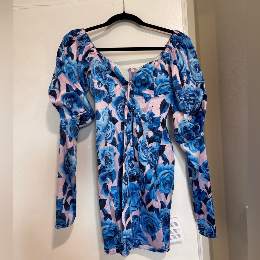 ASOS Blue Floral Dress with Pink Base